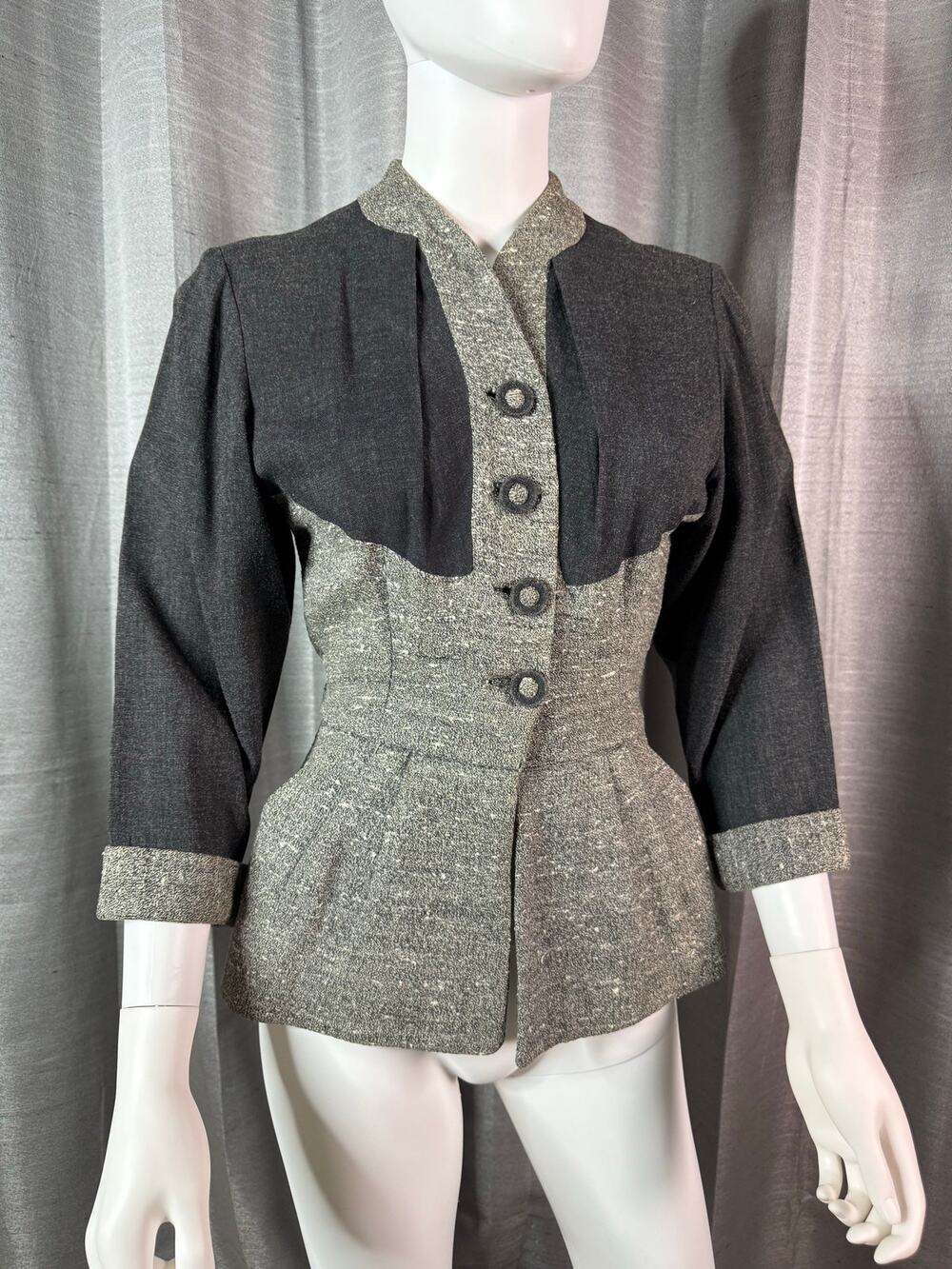 Vintage 40s Two Tone Grey Suit Jacket Sz S